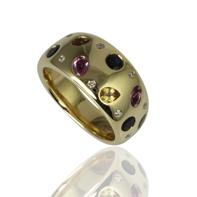 14k Gold Multi-Color Sapphire & Diamond Channel Ring