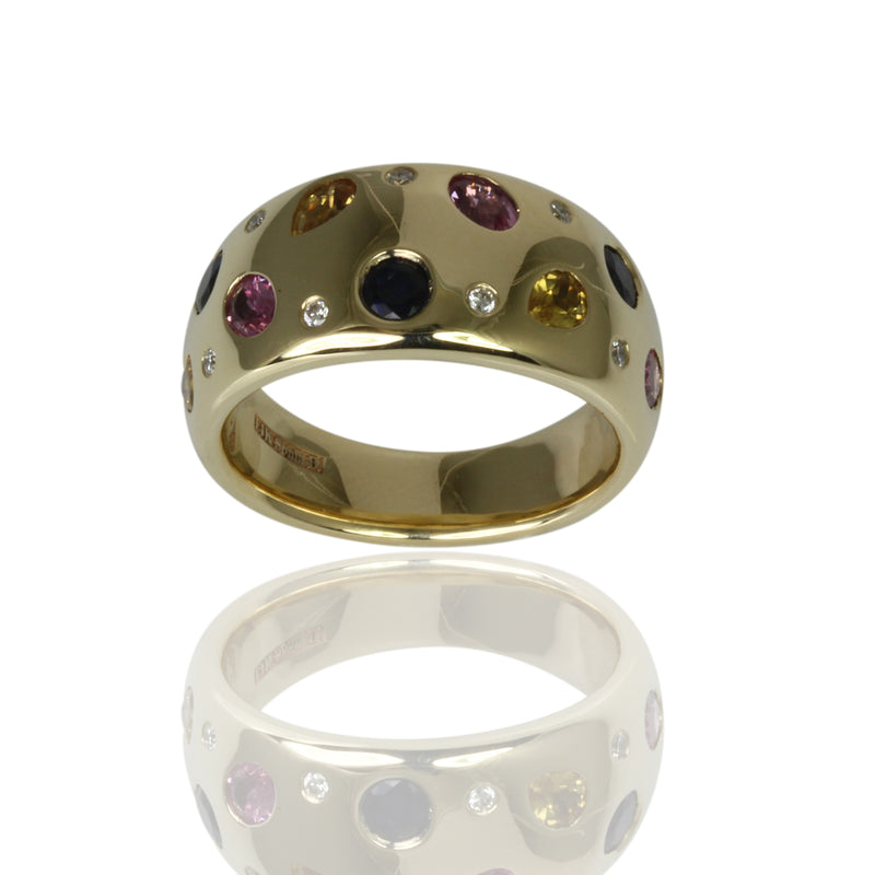 14k Gold Multi-Color Sapphire & Diamond Channel Ring