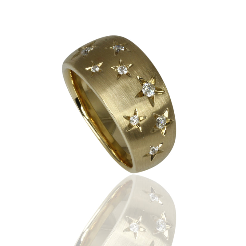 14k Gold Scattered Stars Wide Band Ring