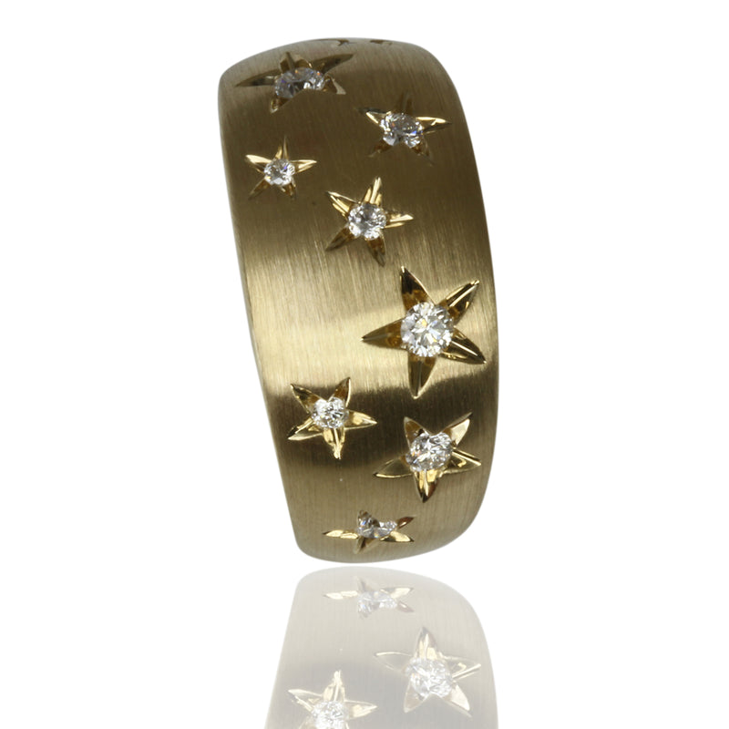 14k Gold Scattered Stars Wide Band Ring