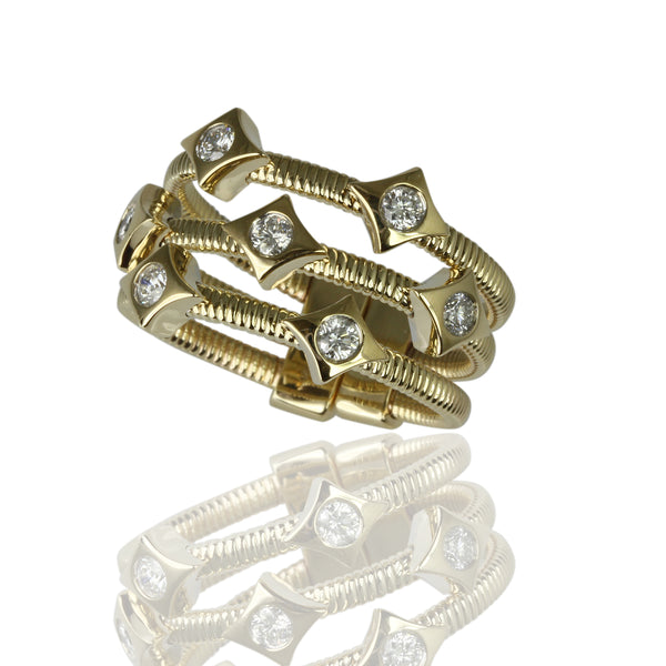 14k Gold Long Diamond 3 Row Flex Ring