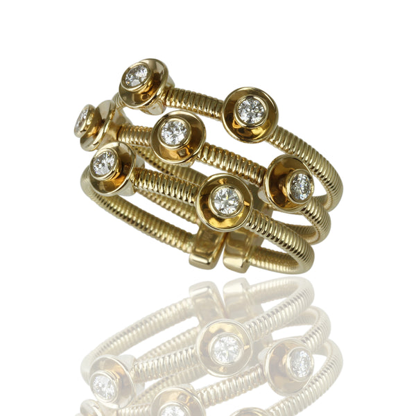14k Gold Dancing Diamond in Bezel 3-Row Flex Ring