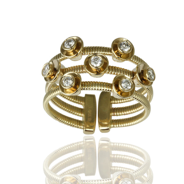 14k Gold Dancing Diamond in Bezel 3-Row Flex Ring