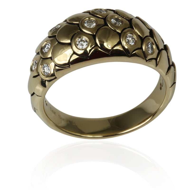 14k Gold & Diamond Snake Scales Ring