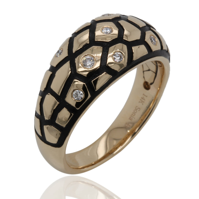 14k Gold Scales & Diamonds Snake Ring