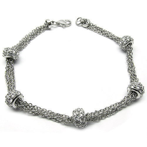 Platinum Plated SS 8'' Cubic Zirconia Chain Bracelet