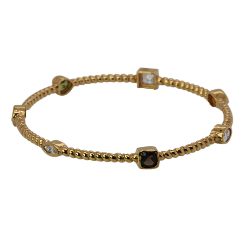 Gold Plated SS Multi Gemstone Station Bangle Bracelet