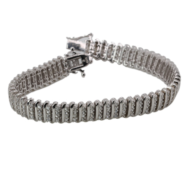 SS 7.5" White Zircon Link Bracelet