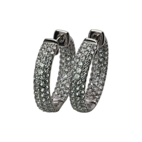 Plated SS & Cz Pave Hoop Earrings