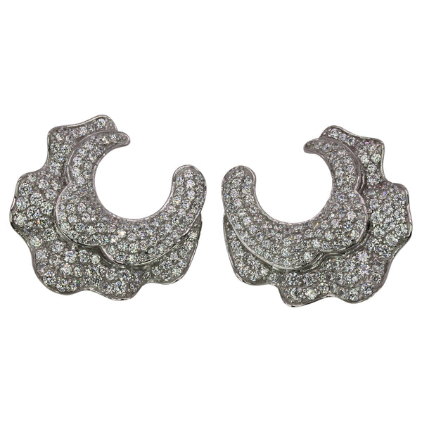 SS 1'' CZ Floral Ruffle Cuff Earrings