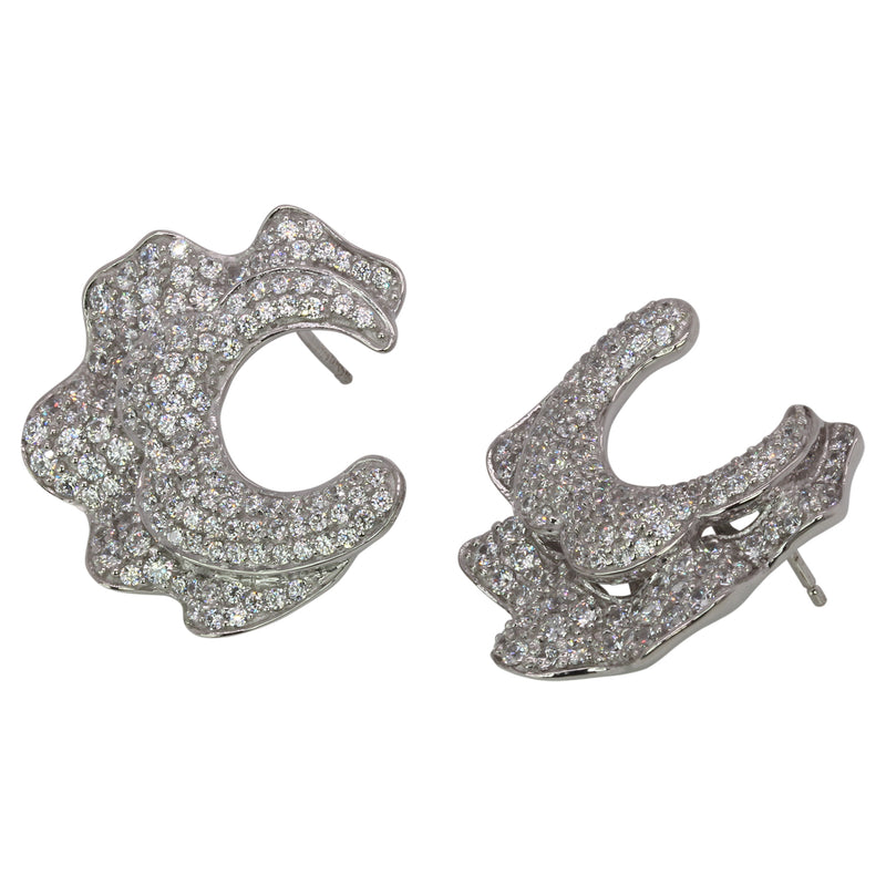 SS 1'' CZ Floral Ruffle Cuff Earrings