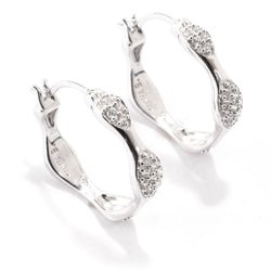 Plated SS Wave Pave Station Huggie Earrings