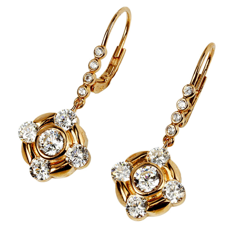 Plated SS & Cz Round Drop Earrings