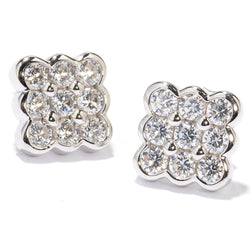 Plated SS & Cz Round Cut Bezel Square Earrings