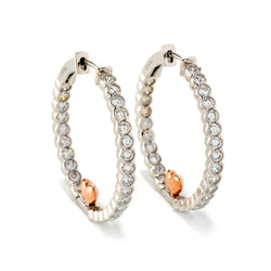 Plated SS Two Tone CZ Hoop and Heart Earrings