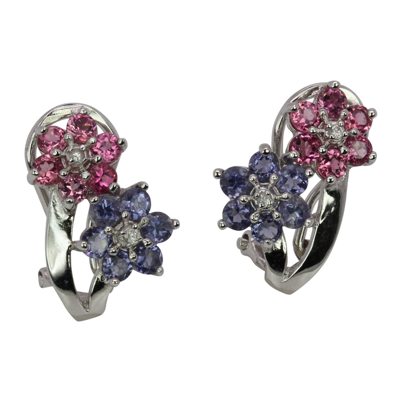 SS Pink Tourmaline & Iolite Floral Earrings