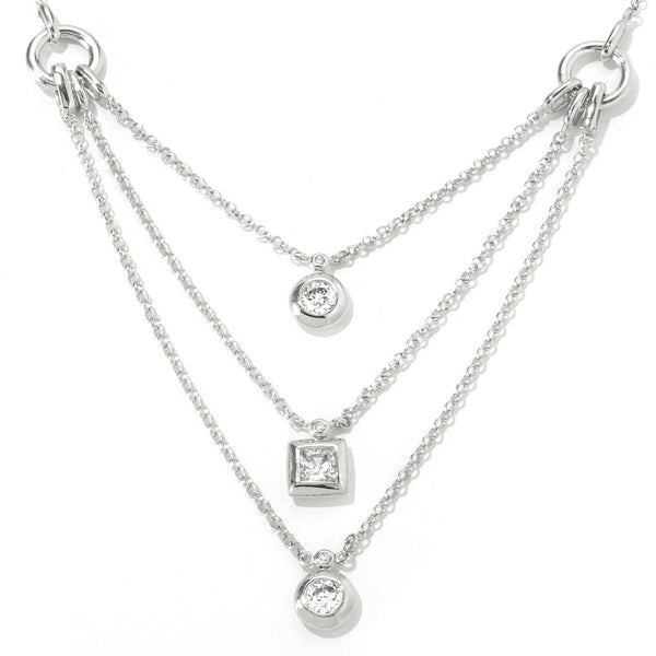 Platinum Plated SS & Cz Three Layered Necklace