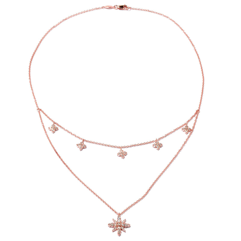 Plated SS & Cz Double Strand Flower Necklace