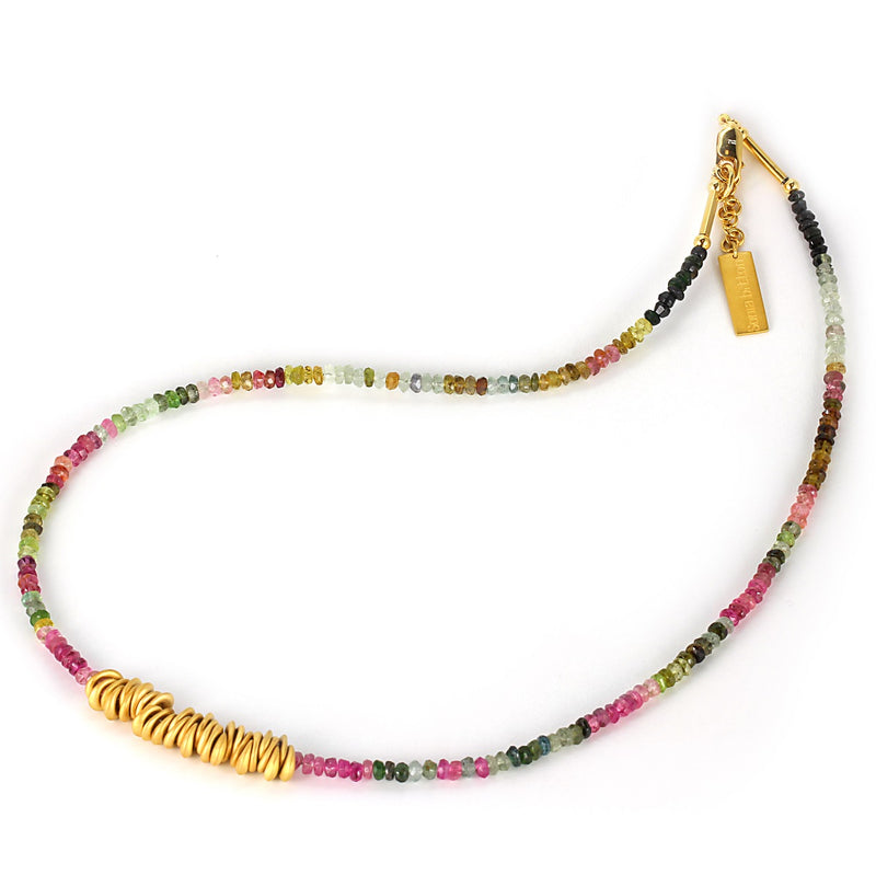 Plated SS Multi-color Tourmaline Bead Necklace
