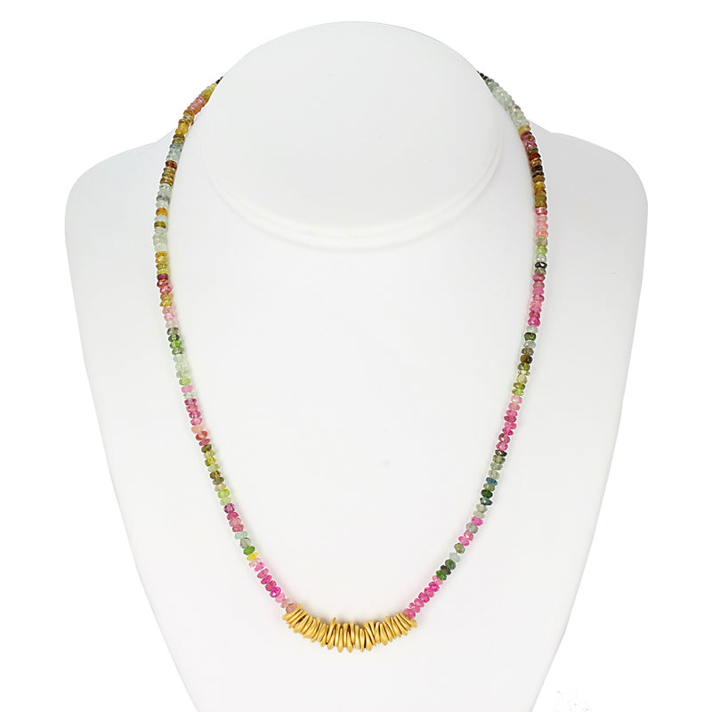 Plated SS Multi-color Tourmaline Bead Necklace