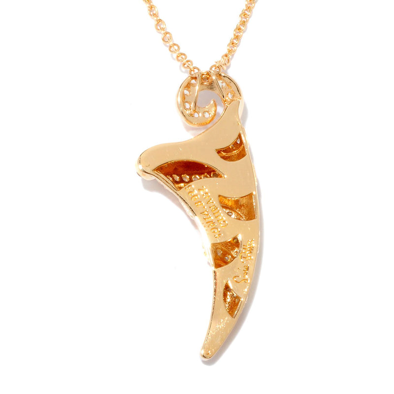 Plated SS & Cz Tigers Tooth Pendant Necklace
