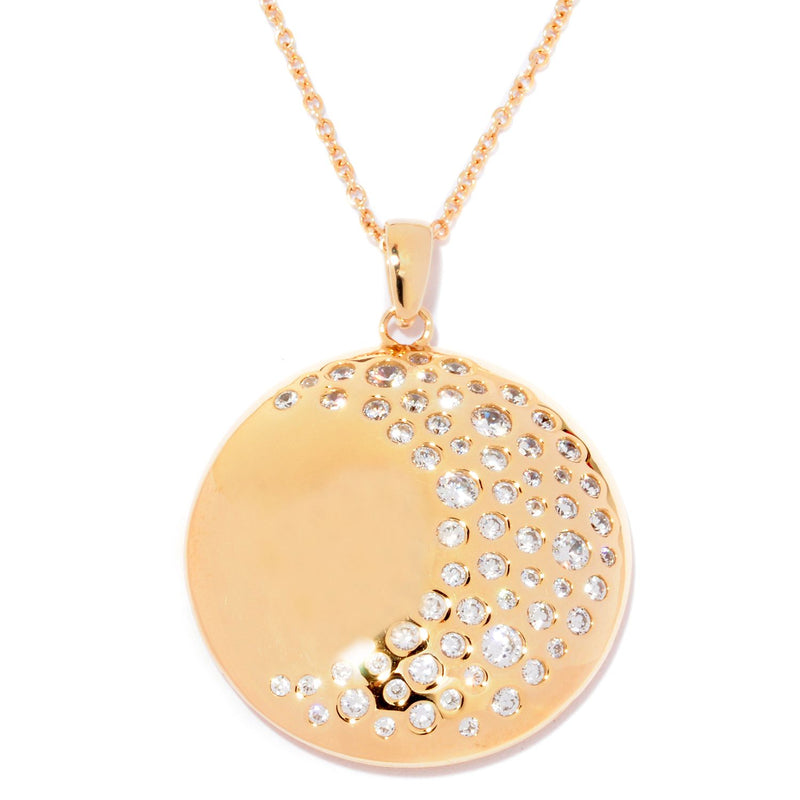 Plated SS & Cz Round Cut Burnished Moon Necklace