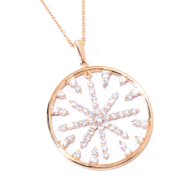 Plated SS & Cz Round Cut Starburst Pendant Necklace