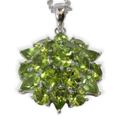 Sterling Silver Peridot Large Cluster Pendant Necklace