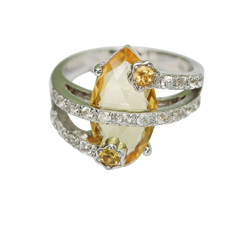 Platinum Plated SS Marquise Citrine Ring