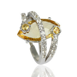 Platinum Plated SS Marquise Citrine Ring