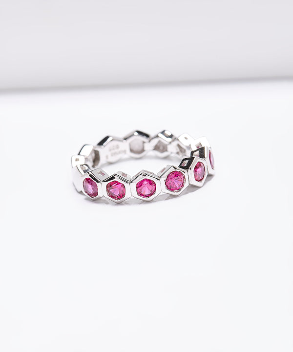 Plated SS & Cz Stackable Honeycomb Ring
