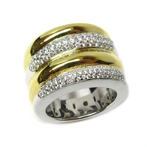 Two-toned Plated Sterling Silver & Cz Ring