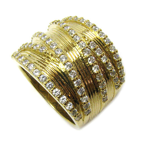 Plated SS Citrine & Cz Textured Cris Ring