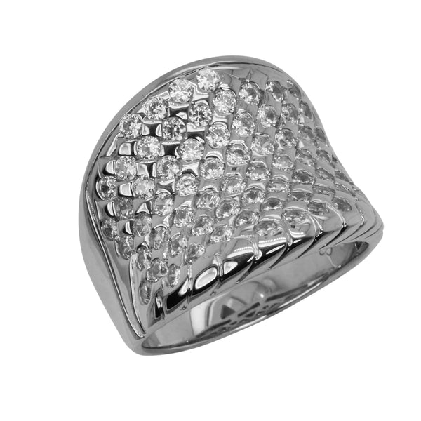 SS & CZ Round Cut Concave Ring