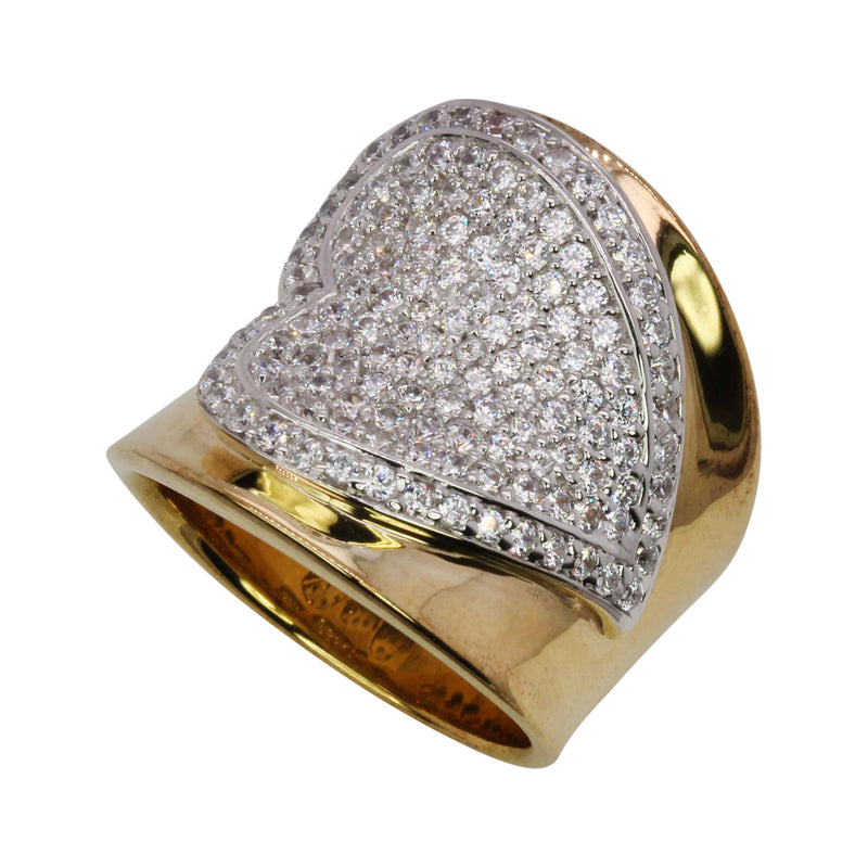 SS Two Toned Pave CZ Heart Ring