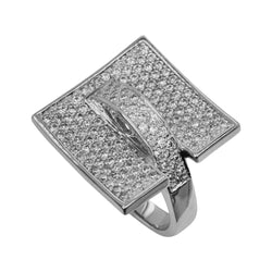 SS & CZ Impressionist Square Top Ring