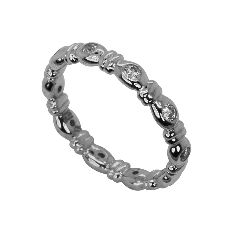 SS & CZ Rounded Bezel Stack Band Ring