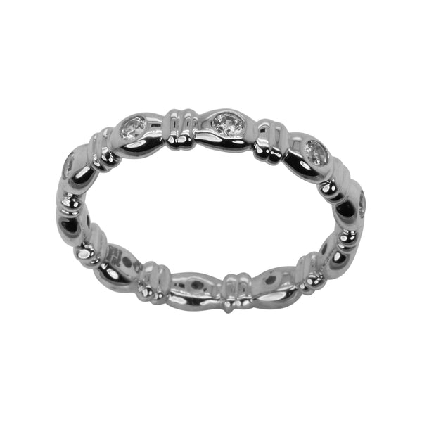 SS & CZ Rounded Bezel Stack Band Ring