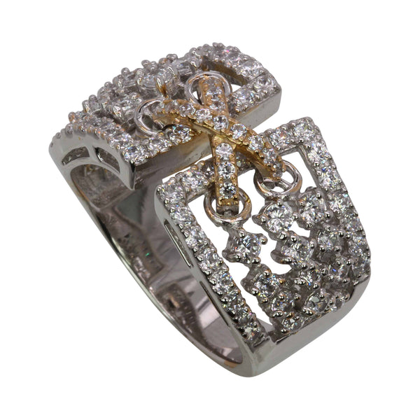 SS & CZ Two Tone Lace Up Corset Ring
