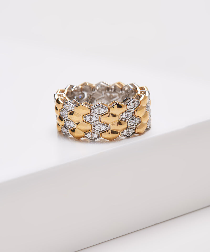 SS & CZ Two Tone Flex Link Ring