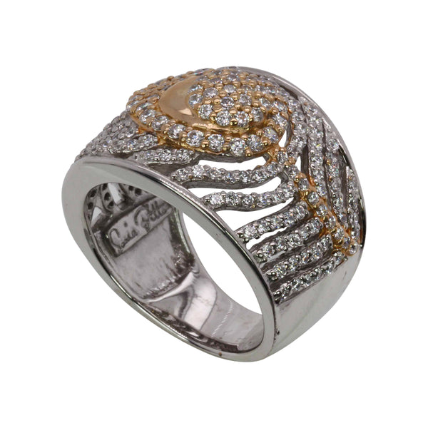 SS & CZ Two Tone Peacock Feather Ring