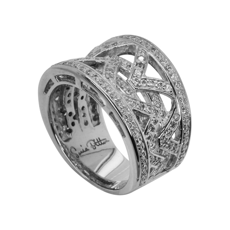 SS & Cz Zig Zag Concave Ring