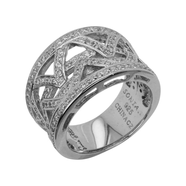 SS & Cz Zig Zag Concave Ring