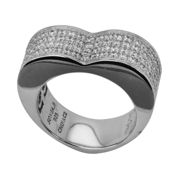 SS & CZ Pave High Dome Heart Ring