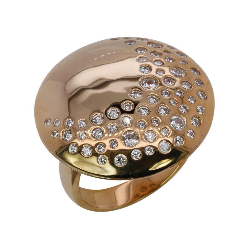 Plated SS & Cz Burnished Set Moon Disk Ring