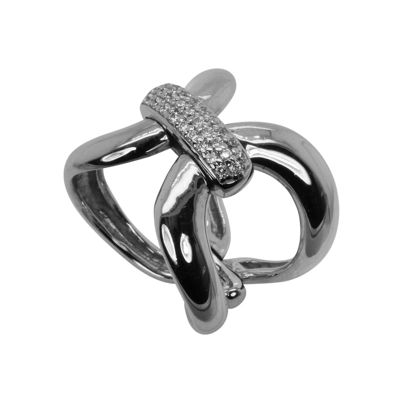 Plated SS & Cz Pave Open Link Flex Ring