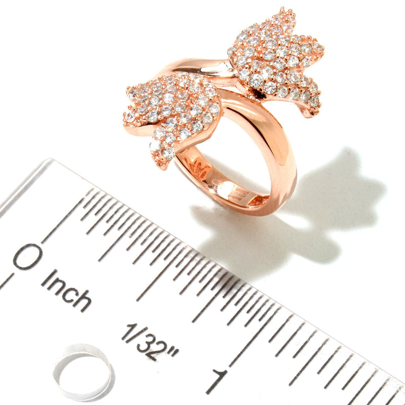 Rose Plated SS & Cz Pave Tulip Bypass Ring