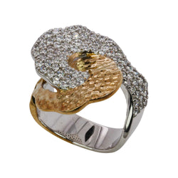 SS & CZ Two-Toned Hammered Texture Ring