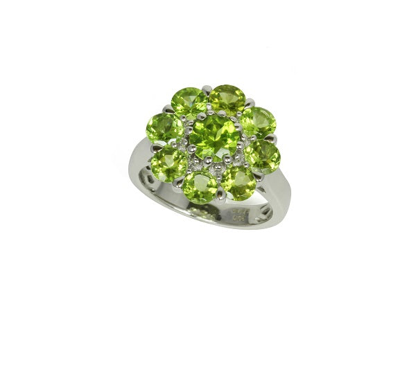 Sterling Silver & Peridot Large Flower Ring