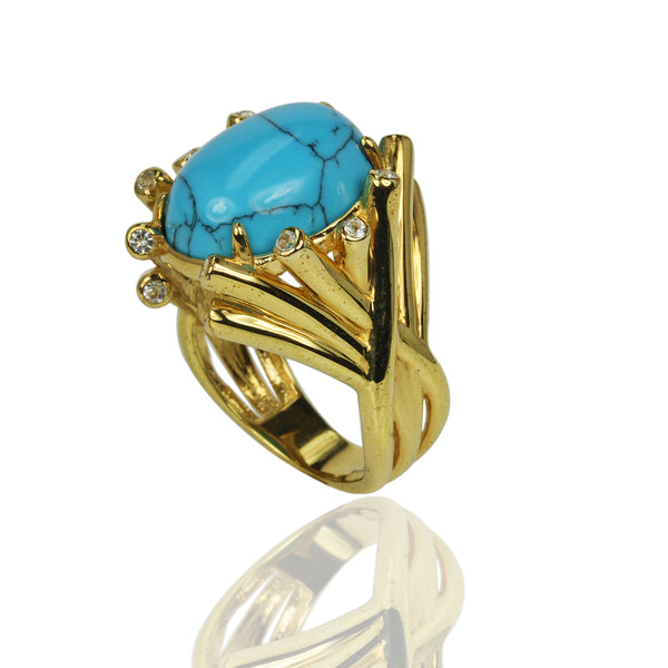 SS Turquoise & White Topaz Accent Ring